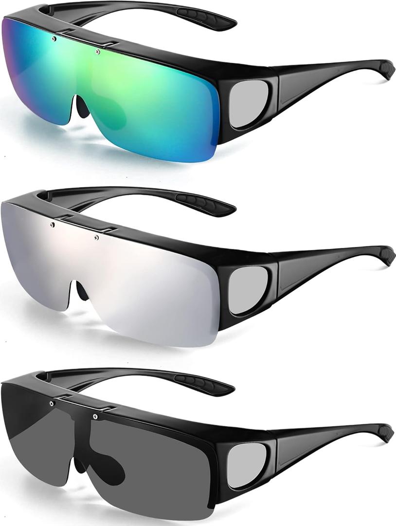 Frienda 3 Pcs Flip Glasses Polarized Sports Sunglasses Cover-up Tac Sunglasses for Men Women Driving Fishing