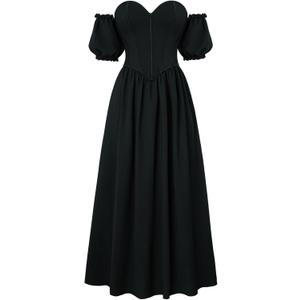 Scarlet Darkness Women Off Shoulder Corset Dress Sweetheart Fishboned Puff Sleeve Renaissance Dress (Black, M)