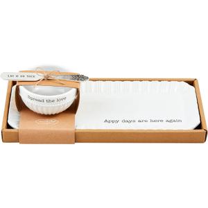 Mud Pie Circa Tray and Dip Bowl Set; Tray 5" x 12" | Bowl 2" x 3 3/4" Dia | Spreader 5 1/2"