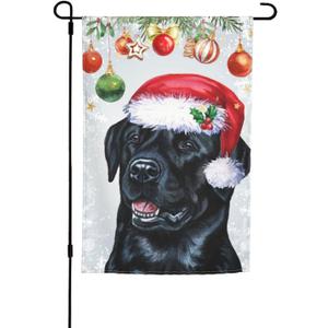 Black Labrador Christmas Santa Hat Garden Flag Welcome Party Outdoor Outside Decorations Picks Home House Garden Yard Decor 12x18 Inch (White40)