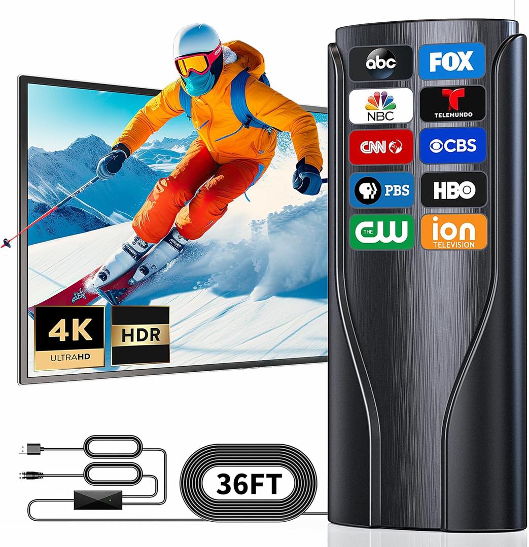 Digital TV Antenna Indoor Outdoor,2200+ Miles Long Range HD Antenna for Smart TV and All Older TV's for Local Channels,Supports 4K 1080P with Amplifier Signal Booster & 36ft Cable