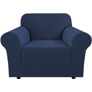 H.VERSAILTEX Stretch Chair Cover 1 Piece Armchair Slip Covers for Sofas/Couches with Elastic Bottom Soft Thick Furniture Protector for Dogs Cats Jacquard Small Checked(Armchair 31"-40", Navy)