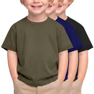Halfchet 3 Pack Toddler Boys Short Sleeve Shirts Oversized Crew Neck T Shirts Baby Loose Fit Tees Summer Basic Tops 18M-5T
