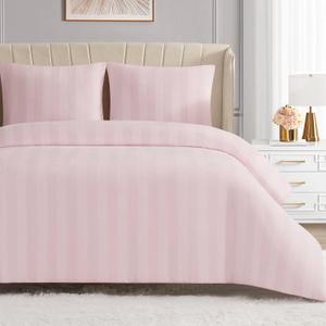 Juicy Couture Jenny Velour Striped Jacquard Queen/Full Size Comforter Bedding Set Ensemble - Pink 3 Piece Set