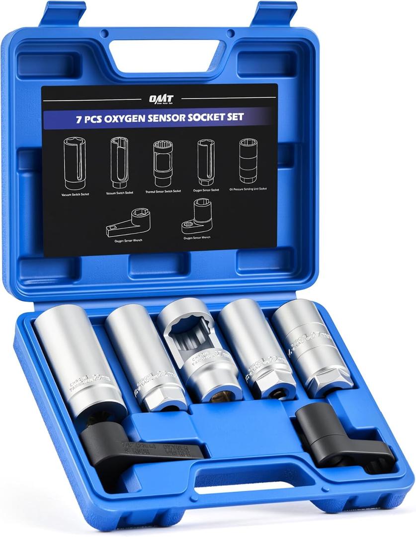 Orion Motor Tech 7pc Oxygen Sensor Socket Set, 1/2 & 3/8 in. Drive O2 Sensor Removal Set with 22 mm 27 mm 29 mm Sockets, Oxygen Thermal Oil Pressure Sensor Removers for Oil Vacuum Fuel Injector Switch