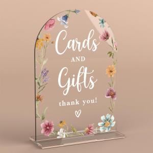 Acrylic Wedding Sign Cards and Gifts Signs Ceremony Modern Calligraphy Arch Acrylic Table Top Signs for Wedding Reception and Event Party Table Decor (Wildflowers)