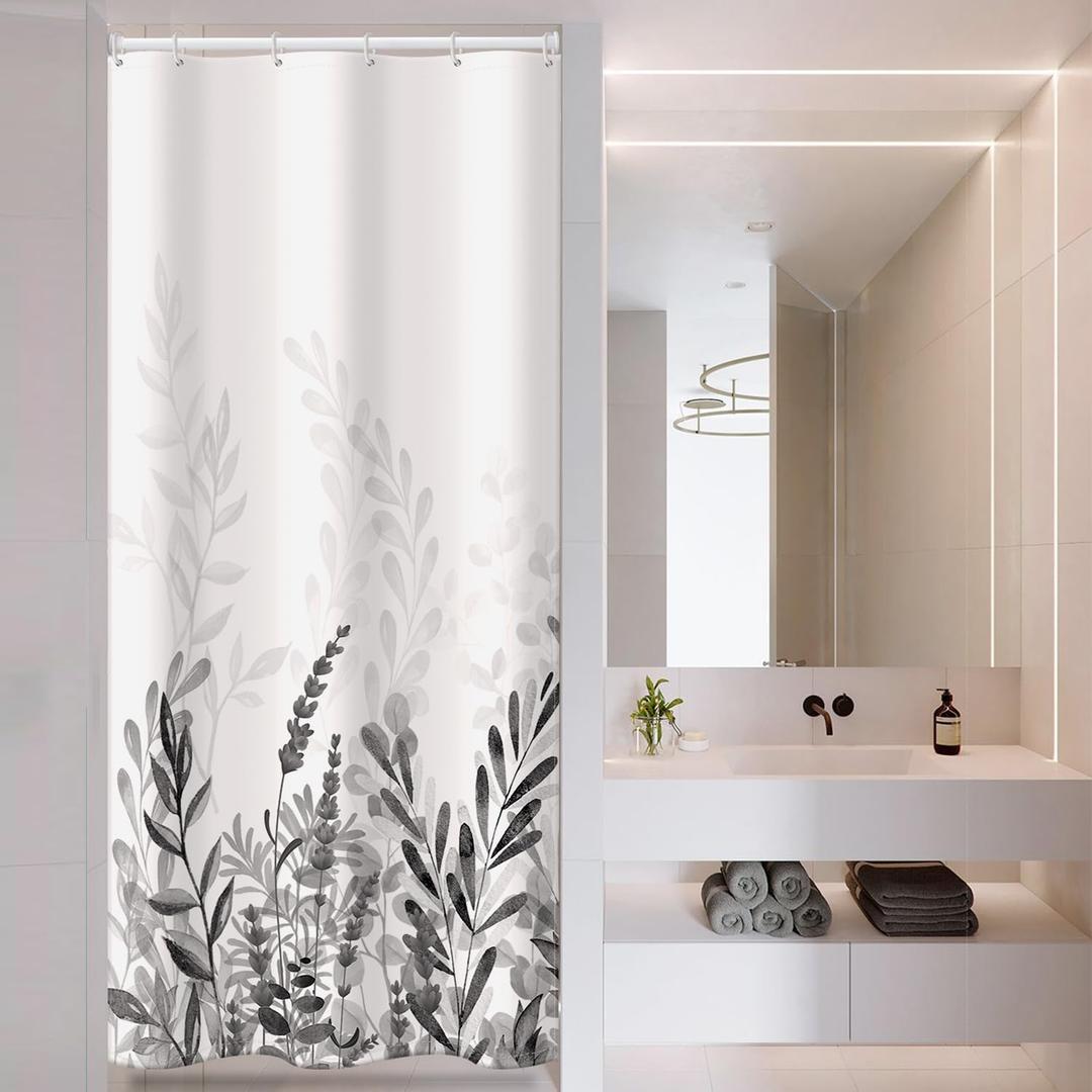 BESBESME Boho Mid Century Shower Curtain Set, Waterproof Fabric for Bathroom Decor Bathtub Modern Machine Washable Weighted Hem Shower Curtain with Hooks, Grey Eucalyptus, 36"x72"