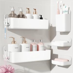 Nieifi Adhesive Wall Shelf, Shower Shelves 5 Pack with Soap Holder, Shower Organizer for Bathroom Organization, White