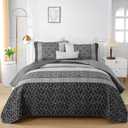 Cottolester Boho Quilt Set Full Size 3 Pieces,Grey Striped Plaid Bedspread,Soft Microfiber Bedding Set with 2 Pillow Shams 78"x90"