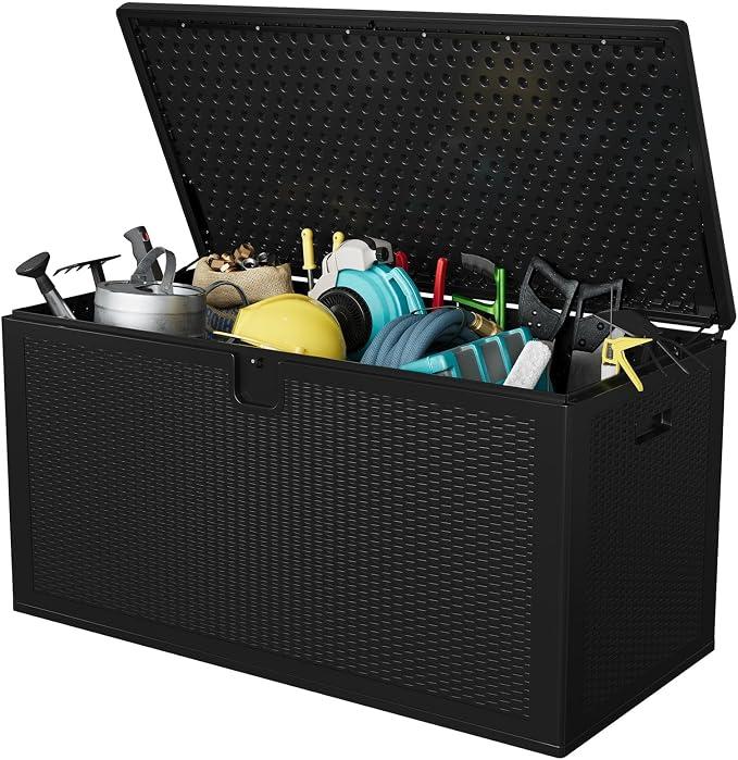 GarveeTech 99 Gallon Large Outdoor Storage Box Waterproof Resin Deck Box