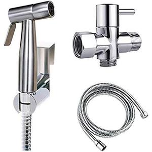 Premium Stainless Steel Hand Held Bidet Sprayer Handle Kit, T-Valve Included, Diaper Sprayer, Shattaf, Complete Bidet Set for Toilet, Hand Bidet Attachment for Toilet