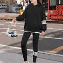 NECIOUS Girls Clothes Size 7 8 Girls Fall Outfits Winter 2 Piece Fashion Contrast Stripes Black Hoodie Tops Leggings Pants Kids Clothing Sets (Black)