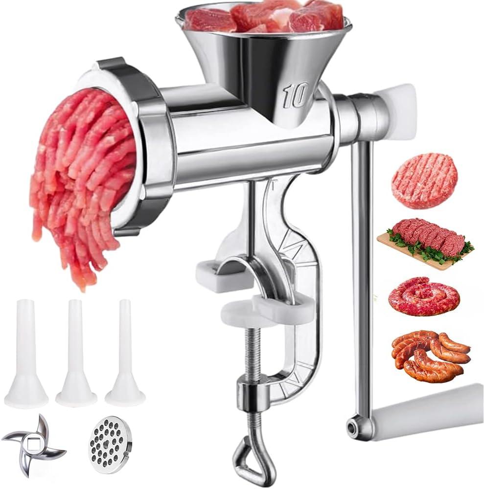 Meat Grinders Manual Mincer - Manual Meat Grinder For Home Use Sausage Maker & Burger Patty Stuffer with Table Clamp, Hand Operated Kitchen Tool for Homemade Pork, Beef, and Sausage - Easy to Clean