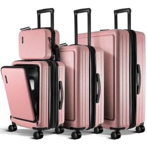 Hard Shell Luggage Sets with Spinner Wheels 4 Piece, Expandable Large Suitcases with TSA Lock, Travel Large Suitcase Set, Pink Luggage Set