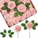 InnoGear Artificial Flowers, 50 Pcs Blush Foam Fake Roses Bulk with Stems for Decoration DIY Wedding Bouquets Centerpieces Bridal Shower Party Christmas Tree