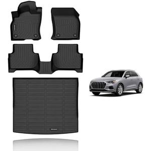 KELCSEECS Floor Mats & Cargo Liner Custom for Audi Q3 2025 2024 2023 2022 2021 2020 2019 Car Mats Automotive Cargo Mat Floor Liners Trunk Mat Q3 All Weather Floor Mats Trunk Liner Black