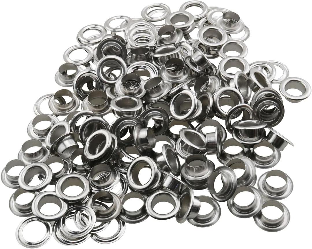 DGZZI 100 Sets Stainless Steel Eyelets with Spacer 8mm Silver Hollow Rivet Grommets Lightbox Fabric Grommets for DIY Crafts Shoes Bead Cores Clothes Leather Canvas Hats Bags