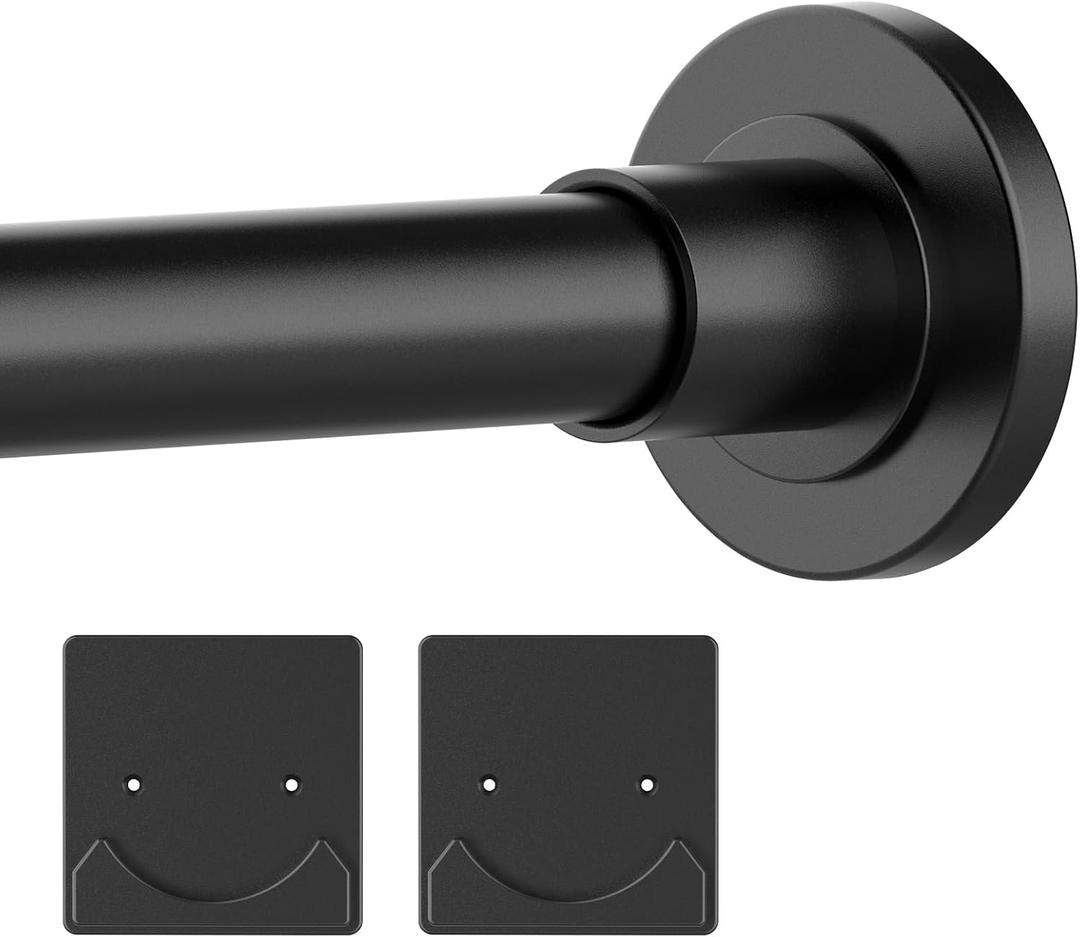 Shower Curtain Rod Adjustable 30-80" with Holder, Anti-Rust Shower Rod & Spring Tension Shower Rod No Drill, Black Shower Curtain Rod for Bathroom Tension Rod