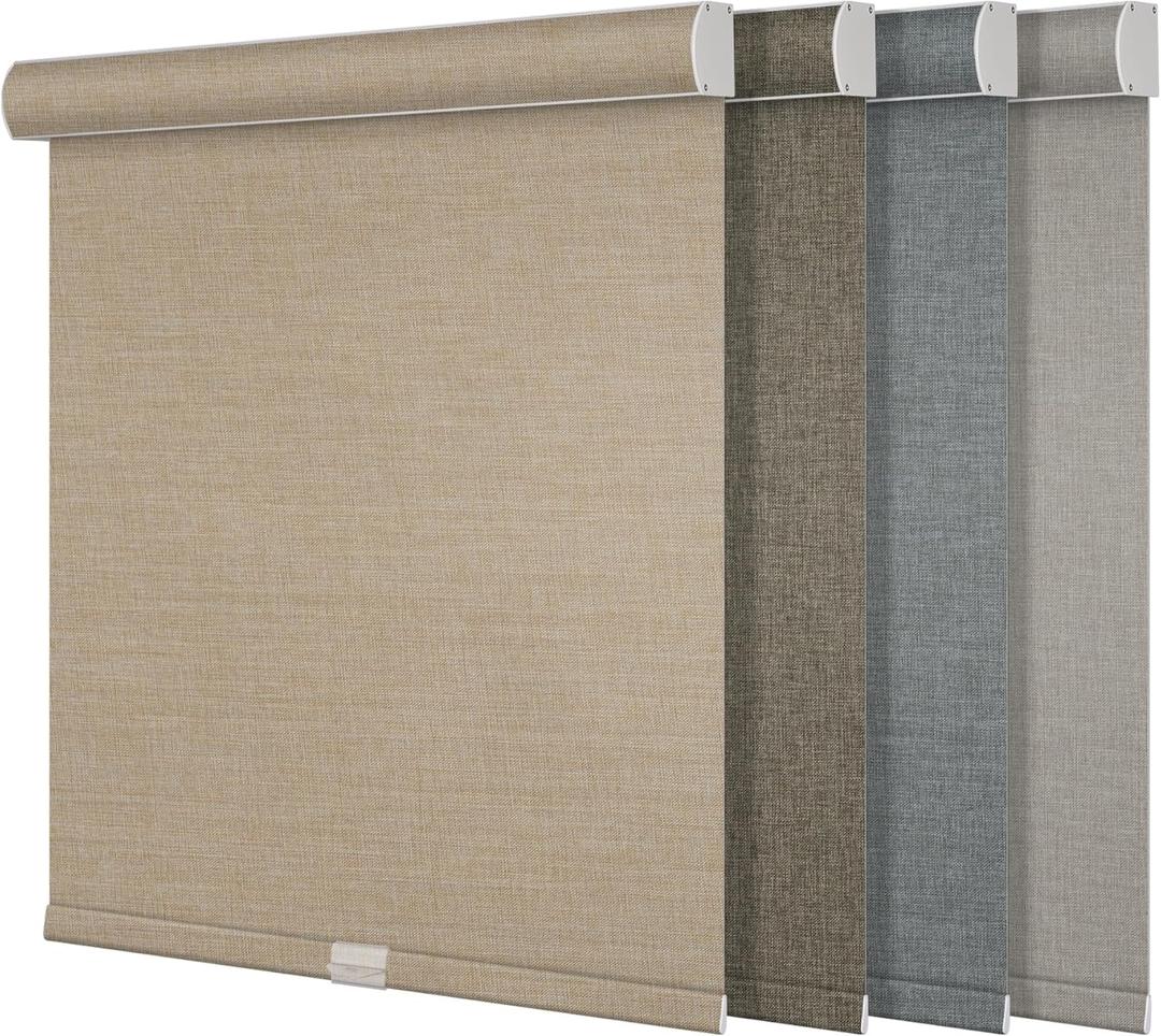 Boolegon Blackout Roller Shades for Windows, Cordless, Linen Fabric, Roller Blinds, Thermal Insulated Fabric UV Protection, Window Shades for Home, Office, Bedroom, Door, Blackout-Beige, Custom Size