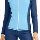 CrabQueen Girls Rash Guard Swimsuit 2 Piece Bathing Suit Long Sleeve Swimsuits UPF 50+ Sun Protection Girls' Swimwear 13-14Y (Blue)