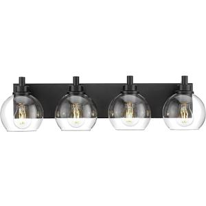 Bathroom Light Fixtures, 4 Light Matte Black Vanity Light, 26 Inch Modern Wall Sconces with Globe Clear Glass Shade, Vanity Lighting Fixtures Over Mirror, VL195-MB-CL-4