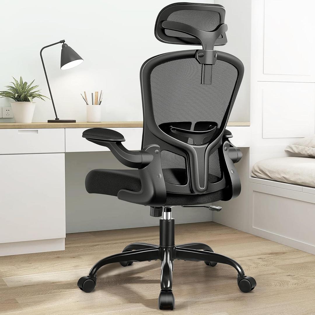 FelixKing Office Chair Ergonomic Desk Chair with Headrest, High Back Computer with Adjustable Lumbar Support and Wheels,Executive Swivel Comfy with flip-up Armrests for Home Office (Black)