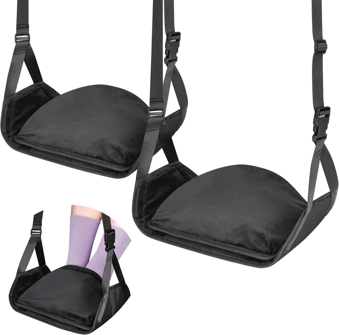 Babenest 2pcs Airplane Foot Hammock, Foldable Leg Rest Support with Adjustable Strap & Cover, Thickened Bottom for Feet Warmth, Portable Flight Footrest Holder for Air Travel, Office & Car (Cover)