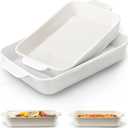 Jemirry Ceramic Baking Dish Set, Casserole Dishes for Oven, Square Porcelain Bakeware Set with Handles, Lasagna Baking pan for Cooking, Perfect for Baking and Serving, Housewarming, Halloween, Thanksgiving, Christmas, New Year-White