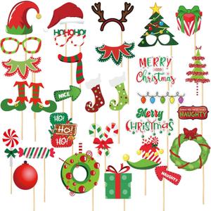 Kosiz 40 Pcs Christmas Party Photo Picture Props Elves Booth Party Gifts Decorations Bulk Holiday Photo Booth Props Supplies Stickers Bulk Christmas Stocking Stuffers Gifts Birthday Favors