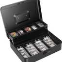 Cash Box with Money Tray and Combination Lock, Large Money Box for Cash Regiser, Safe Lock Box for Money Saving Metal 11.8"x9.45"x3.54" Black, XL 
