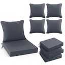 Summsun Outdoor Chair Cushions Set of 4, Waterproof Backrest and Deep Seat Cushion Set for Patio Furniture, Outdoor Sofa Replacement Cushions with Removable Cover, 24 x 24 Inch, Grey, 24*24 + 24*22 Inch