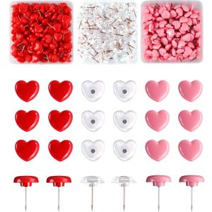 420PCS Cute Thumb Tacks for Cork Board, Heart Pink Red Transparent Push Pins