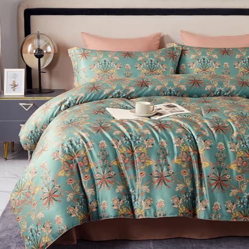 Cupocupa King Size Comforter Set Sage Green Boho Bedding Comforter Set with Floral Pattern, 3 Piece Soft Reversible Botanical 1 Comforter 2 Pillow Shams Soft Lightweight Bedding for All Seasons