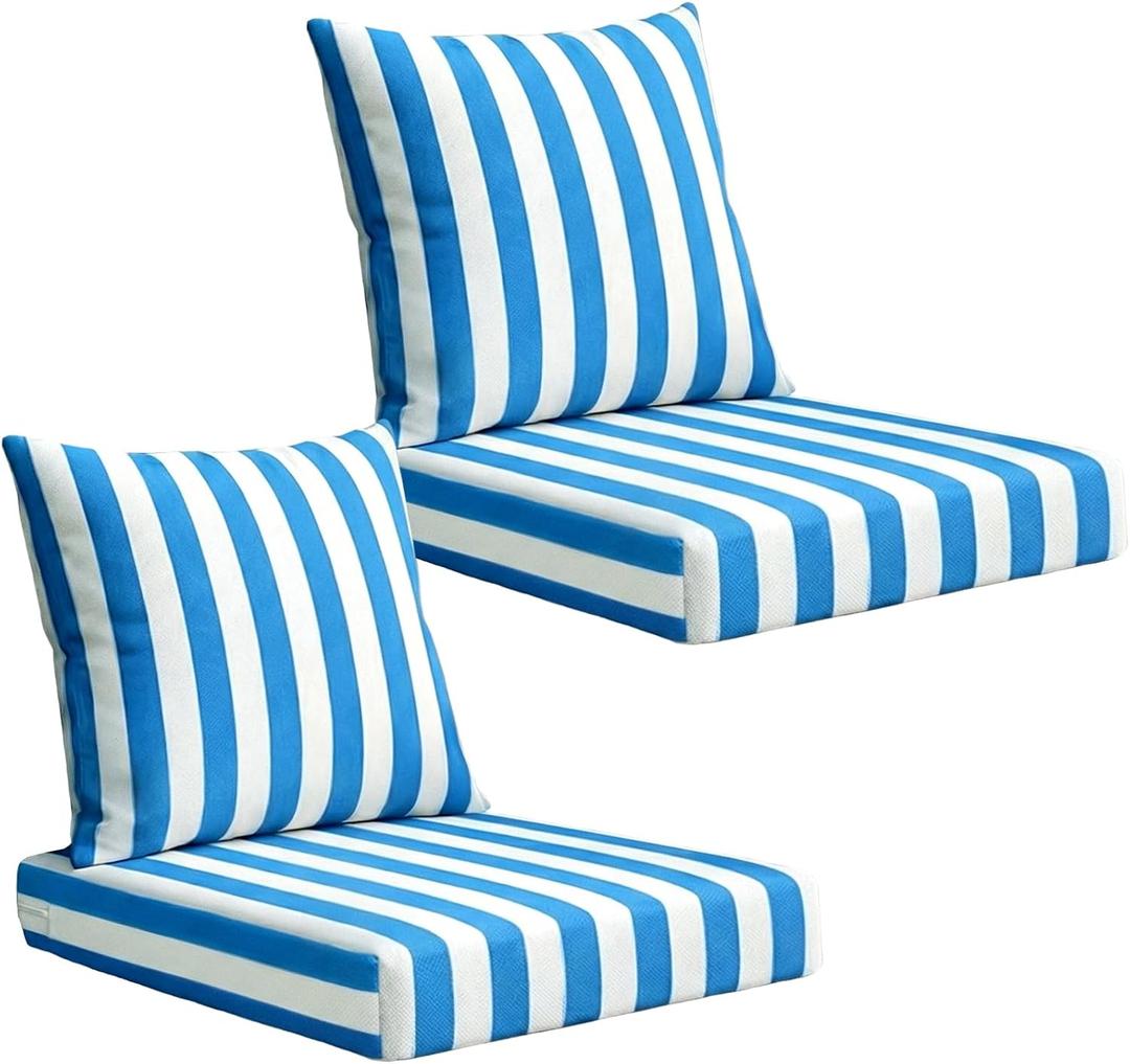 Outdoor Deep Seat Cushions Set of 2, 24x24x4 Inch Water-Repellent & Fade-Resistant Outdoor Chair Cushions, Patio Furniture Cushions with Handle for Garden Wicker Chair Sofa (Black White Stripe), 24x24x4 Inch , 24x20 Inch