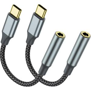 TIPSEAN USB C to 3.5mm Headphone Jack Adapter (2 Pack), USB-C to Aux Audio Dongle Cable for iPhone 17 Pro Max/17 Pro, 16/15 Pro Max, 16/15 Pro, Galaxy S23-S21 Ultra, Pixel, iPad Pro, MacBook (Black)