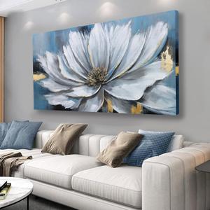 Yuaxker Flower Prints Wall Art White and Gold Floral Plant Pictures Canvas Painting Large Modern Art Prints for Wall Decor Aesthetic for Living Room Bedroom Dining Room Office Home Artwork 30x60 inch