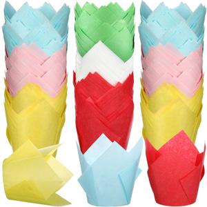 600 Pcs Tulip Cupcake Liners for Baking Muffin Liners Printed Baking Cups Holders Greaseproof Wrappers Decoration for Cupcake Bouquet Birthday Party Wedding Bride Shower(Colorful) (Bright Colors)
