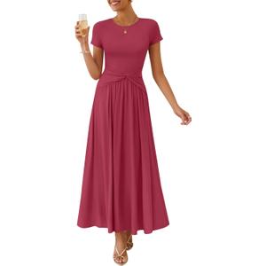 ZESICA Women's 2026 Summer Short Sleeve Maxi Dresses Twist Front Wedding Guest Cocktail Flowy A Line Long Dress Small