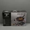 Moss & Stone 5 Pcs Carbon Wok Set, Carbon Steel Wok Pan 12 Inch Woks and Stir Fry Pans, Chinese Wok For Electric, Induction & Gas Stove With Glass Lid, Wok Spatula, Chopping Board & Paring Knife