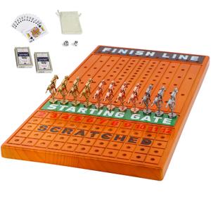 NRZSSN Extra Large 21in Horse Race Board Game with 11 Luxurious Durable Classic Metal Horses with 4 Dice and 2 Boxes of Cards Thickened Solid Wood Horse Racing Game