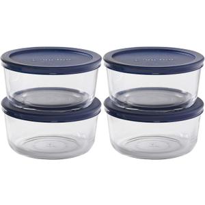 Anchor Hocking SnugFitTM Round Food Storage Containers with Lids (4-Piece, 4-cup, Navy Blue, oven-safe)