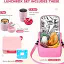 Pawtong Lunch Box Set with Bento Box Container, 17OZ Stainless Steel Food Soup Thermo, Kids Water Bottle & Portable Insulated Lunch Bag Leakproof, Hot/Cold Retention for School, Travel(Pink)