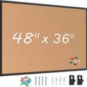 Board2by Bulletin Board 48 x 36, Black Aluminium Framed 4x3 Corkboard , Large Wall Mounted Notice Board with 18 Push Pins for School, Home & Office