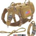 Forestpaw Tactical Dog Harness for Large Dogs,Tactical Dog Collar with Bungee Leash Set,No Pull Military Dog Harness for Walking Training,Adjustable for Medium Large Dogs,Khaki,Chest 19.5-41.5"