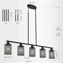 Kitchen Island Lighting,5-Light Dining Room Light Fixture Over Table,Black Linear Chandelier with Black Handmade Crystal Shade,Pendant Lighting for Kitchen Light Dining Table Living Room