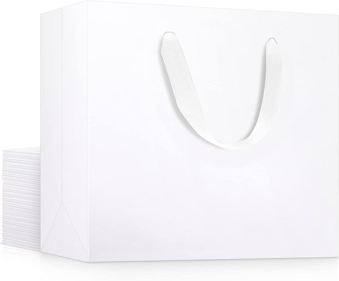 EUSOAR Gift Wrap Bags with Handles, 20 Pack 10.6x3.1x8.3 inches Small White Kraft Paper Bags Bulk, Heavy Duty Bags for Wedding, Grocery, Boutique, Retail, Business, Party Favors, Birthdays
