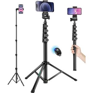 Phone Tripod, 70" Selfie Stick Tripod Stand Cell Phone Tripods with Remote Phone Holder Carry Bag, Aluminum Alloy Selfie Stick Tripods, Compatible with iPhone Samsung GoPro Smartphone (Black)