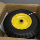 MaxAuto 4.10/3.50-6" Flat Free Tire Replacement for John Deere Mower, Hand Truck/All Purpose Utility Tire on Wheel, 3"-3.5''-4.0''-4.5'' Centered Hub, 3/4" Bearings, Yellow Steel (2 pack)