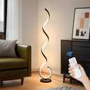 EIDISUNY Modern Floor Lamp for Living Room, 3 Color Temperature LED Spiral Floor Lamps with Remote&Foot Switch, 48W Dimmable LED Standing Lamp for Bedroom, Office(Black)