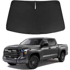 D-Lumina Windshield Sunshade - Compatible with Toyota Tundra (Limited, SR5, Platinum,TRD Pro) 2022 2023 2024 2025 - Foldable Front Window Sun Shade Protector, Heat Shield (Black&Silver-Fits Tundra 22-UP(210T Material))